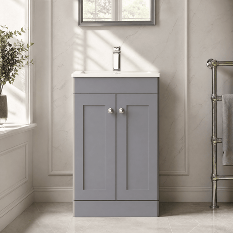 [BFCL223C] Swynnerton Traditional 2 Door Floor Standing Vanity Basin Unit with 1 Tap Hole Minimalist Ceramic Basin, Choice of Size and Colour - Silo