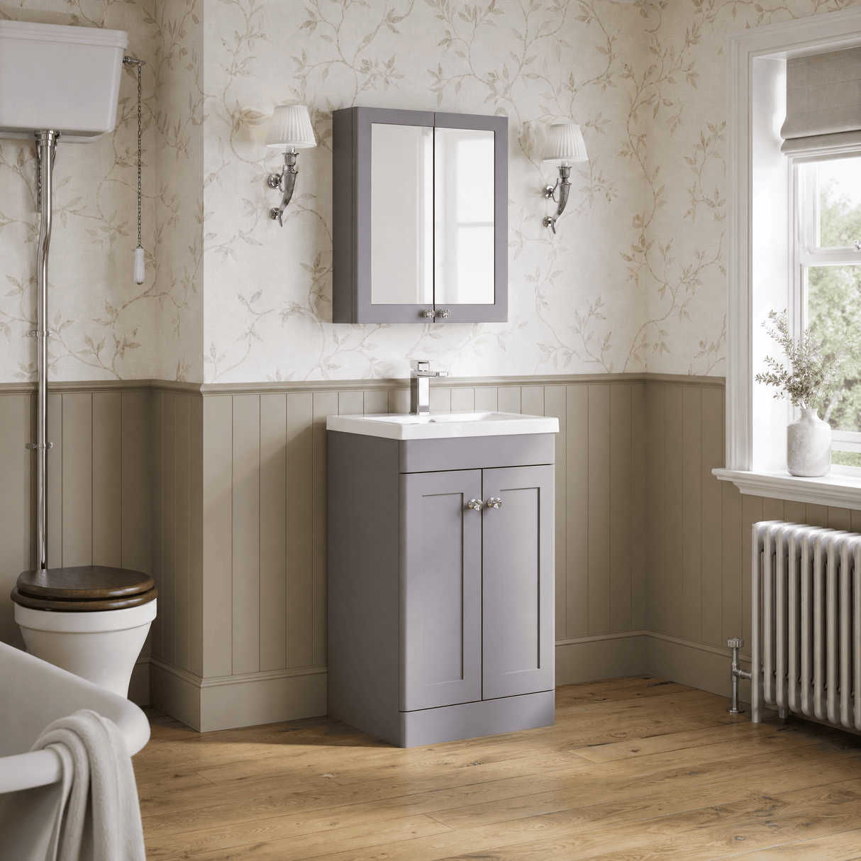 [BFCL223D] Swynnerton Traditional 2 Door Floor Standing Vanity Unit with Mid-Edge Basin - Choice of Colour