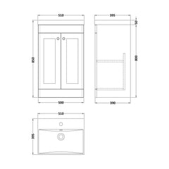 [BFCL223E] Swynnerton Traditional 2 Door Floor Standing Vanity Unit with Thin Edge Basin, Choice of Size and Colour - Technical Drawing