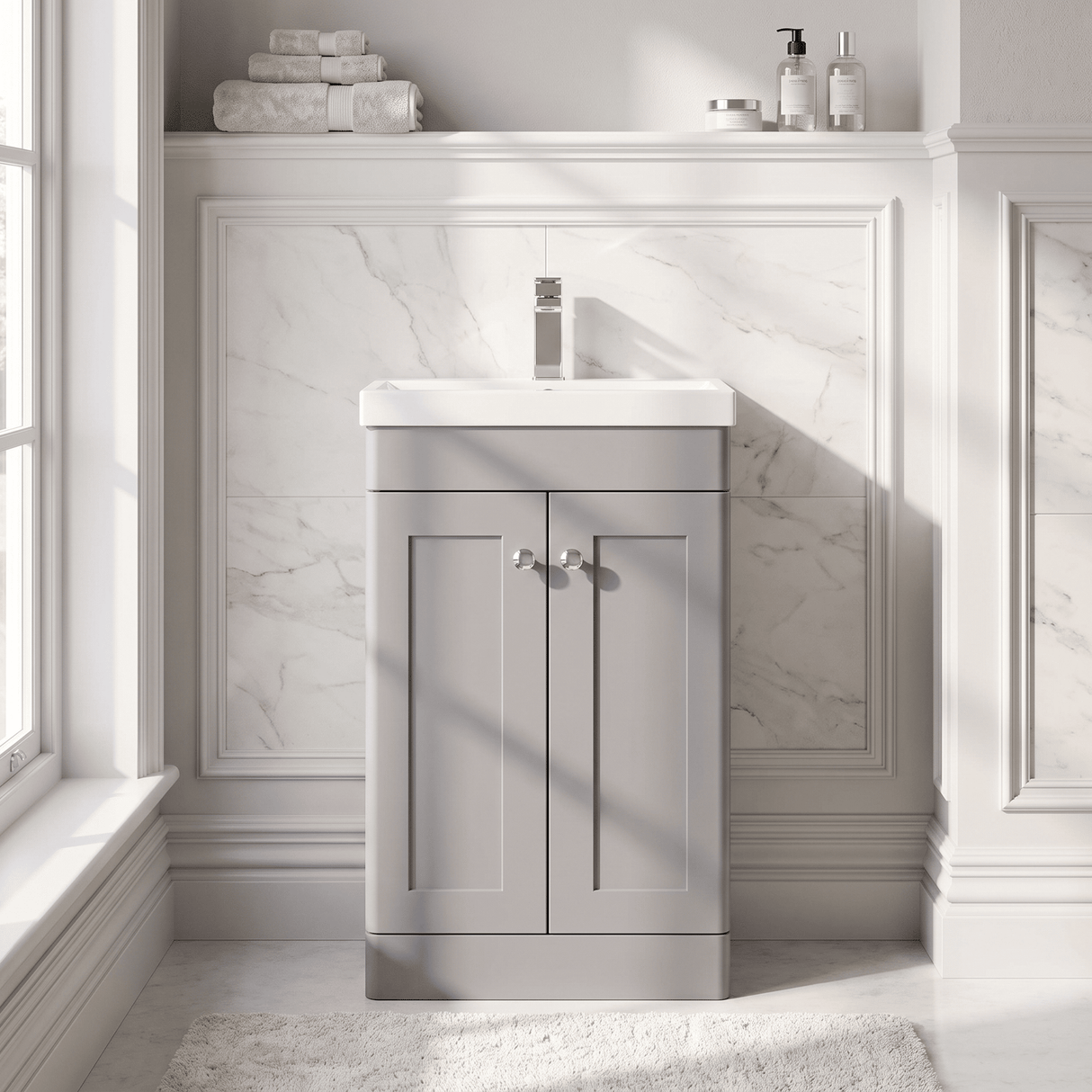 [BFCL223E] Swynnerton Traditional 2 Door Floor Standing Vanity Unit with Thin Edge Basin, Choice of Size and Colour - Silo
