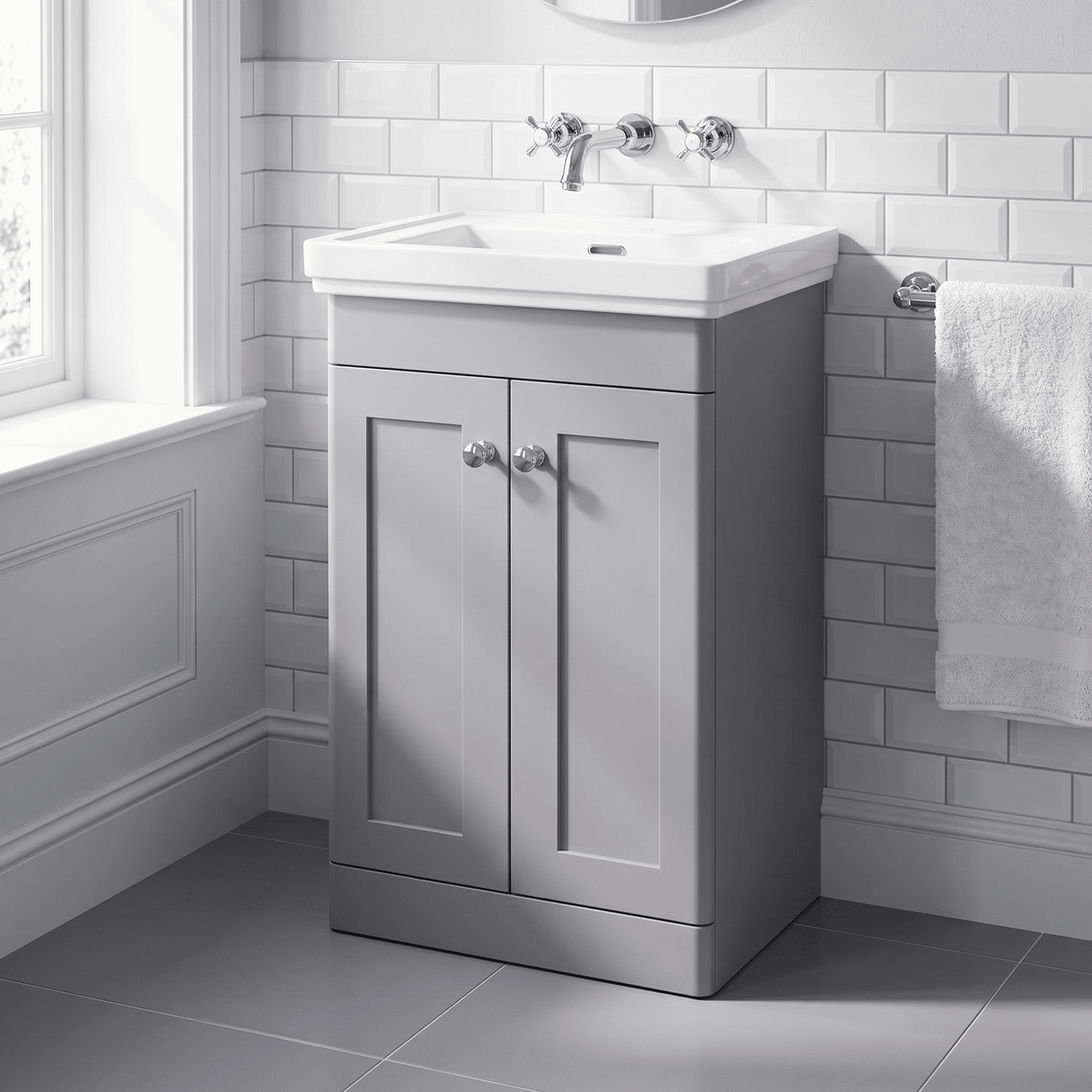 [BFCL223H] Swynnerton Traditional 2 Door Floor Standing Vanity Unit with 0 Tap Hole Traditional Fireclay Basin, Choice of Size and Colour