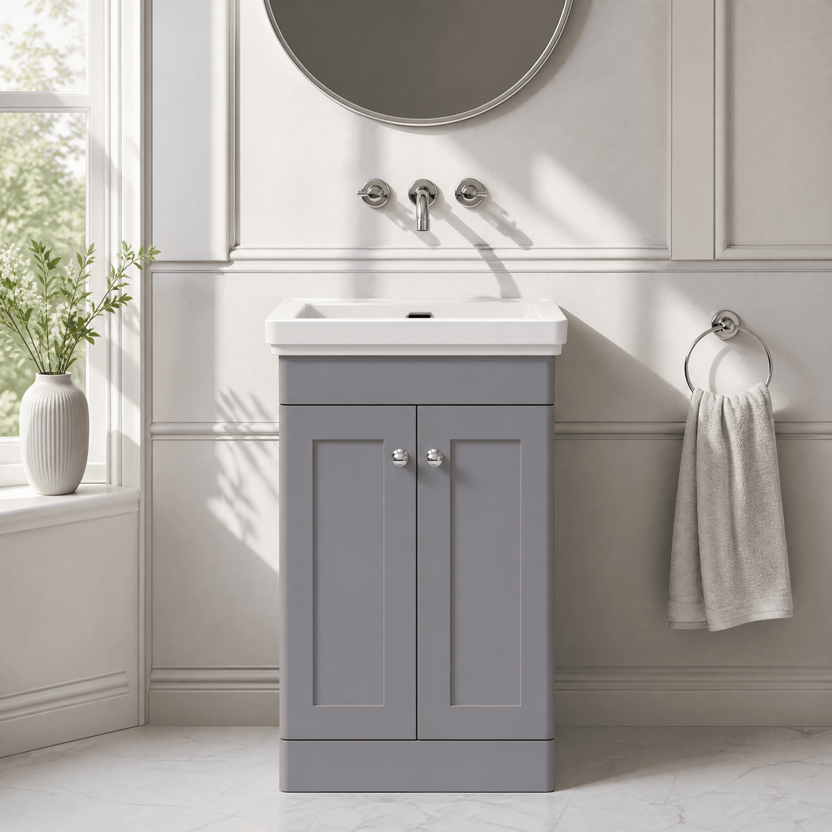 [BFCL223H] Swynnerton Traditional 2 Door Floor Standing Vanity Unit with 0 Tap Hole Traditional Fireclay Basin, Choice of Size and Colour - Silo