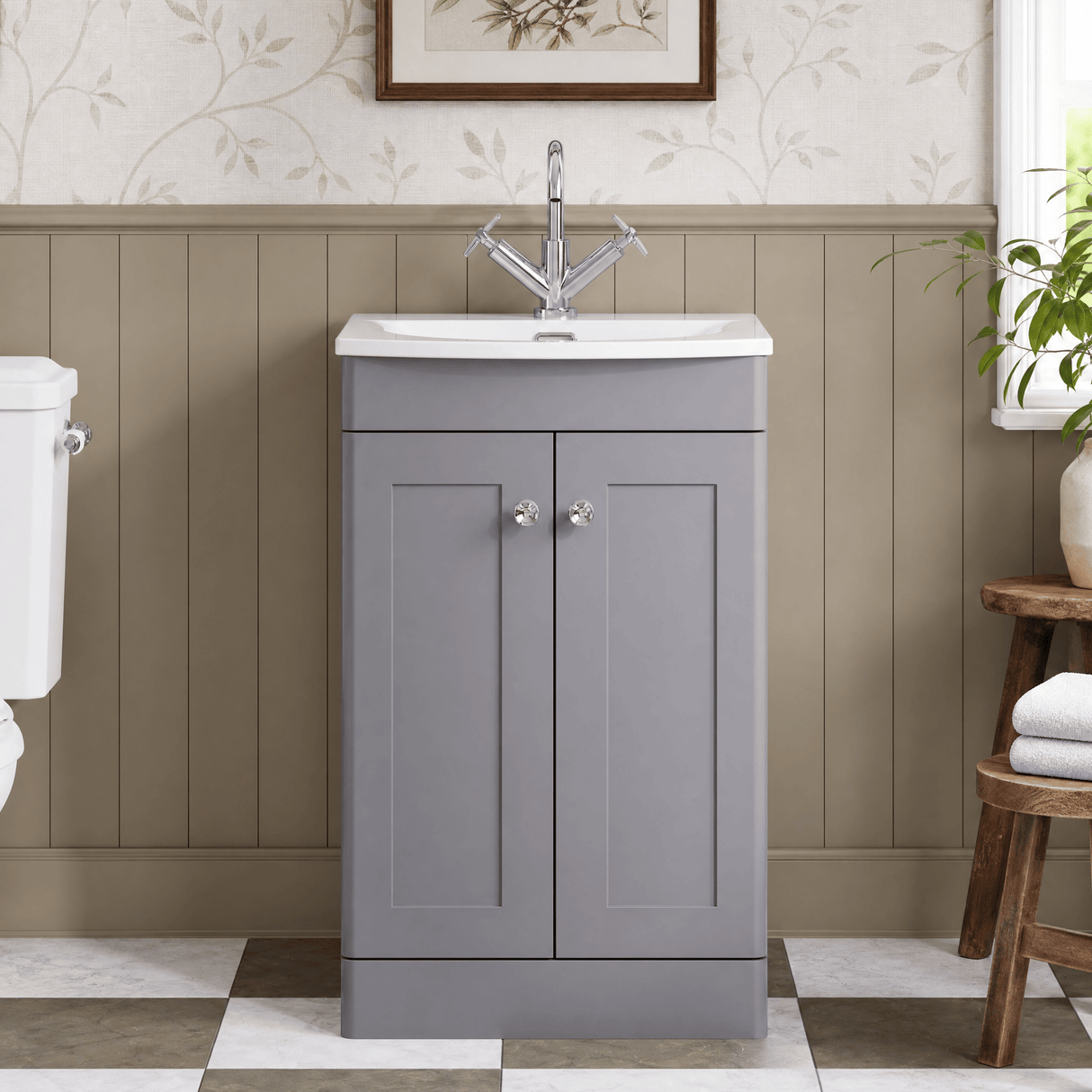 [BFCL223J] Swynnerton Traditional 2 Door Floor Standing Vanity Unit with Curved Basin, 500mm, Choice of Colour