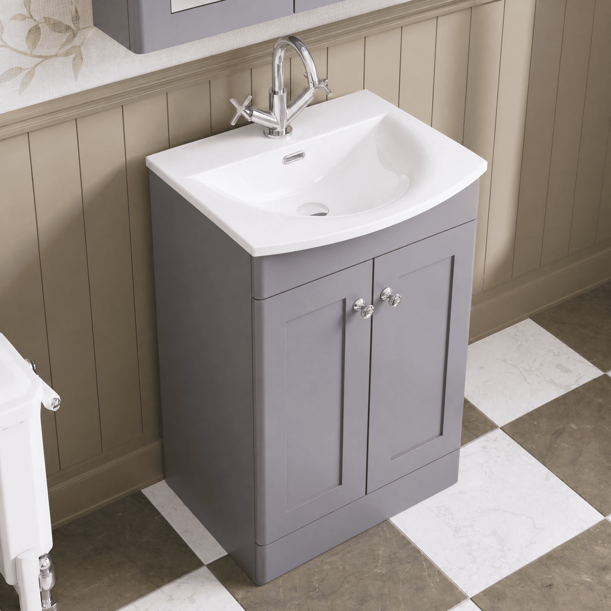 [BFCL223J] Swynnerton Traditional 2 Door Floor Standing Vanity Unit with Curved Basin, 500mm, Choice of Colour