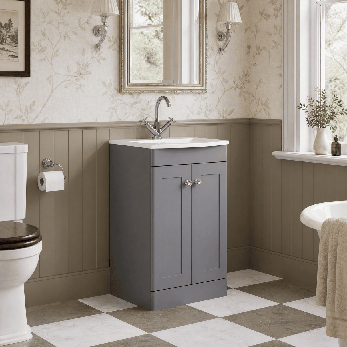 [BFCL223J] Swynnerton Traditional 2 Door Floor Standing Vanity Unit with Curved Basin, 500mm, Choice of Colour
