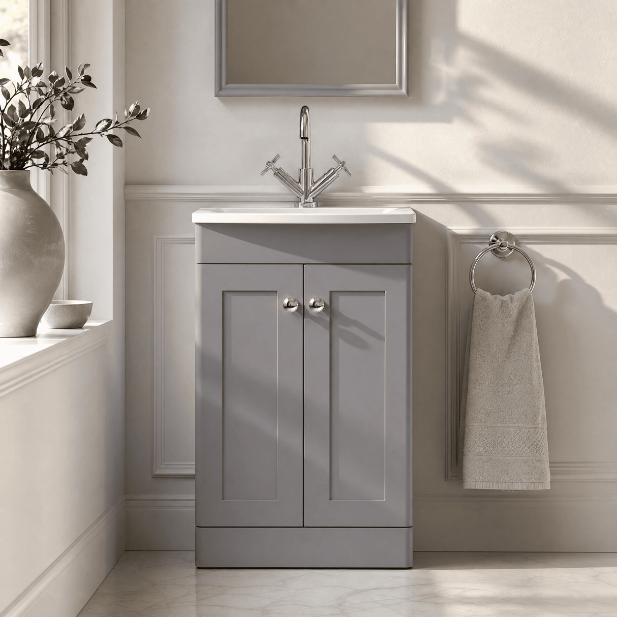 [BFCL223J] Swynnerton Traditional 2 Door Floor Standing Vanity Unit with Curved Basin, 500mm, Choice of Colour - Silo