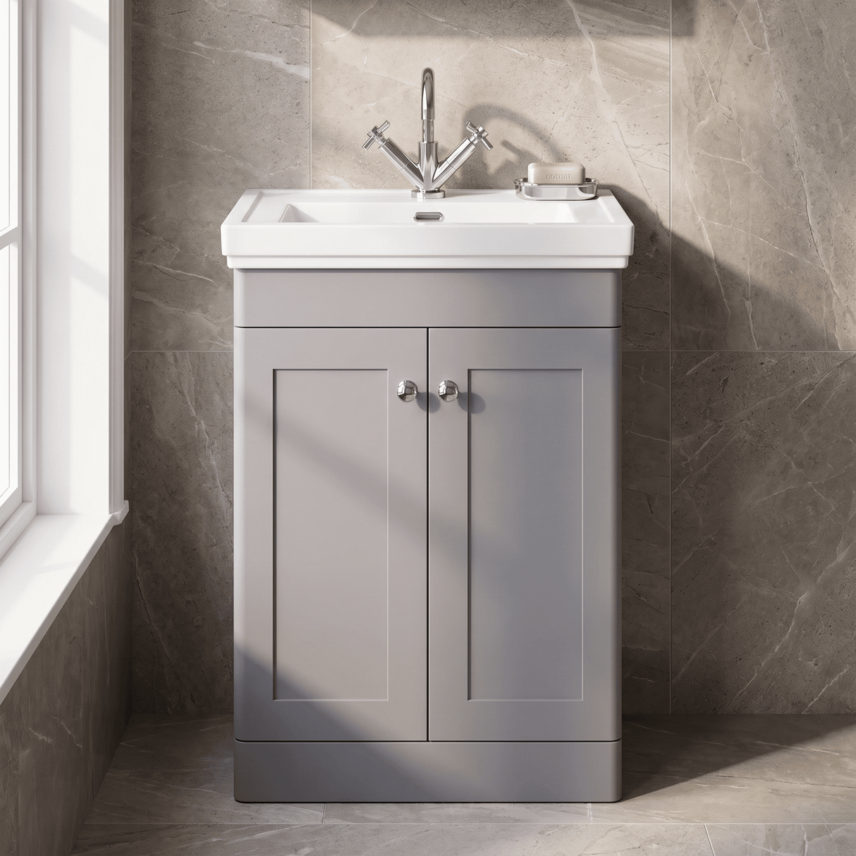 [BFCL225A] Swynnerton Traditional Floor Standing Vanity Basin Unit with 1 Tap Hole Ceramic Basin - Choice of Size and Finish - Silo