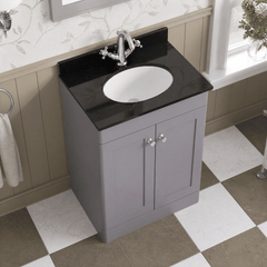 [BFCL225BR1] Swynnerton Traditional 2 Door Floor Standing Vanity Unit with Black Marble Worktop and 1 Tap Hole Basin, Choice of Size and Colour