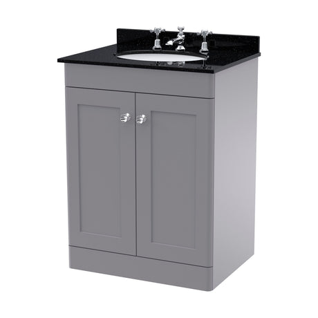 [BFCL225BR3] Swynnerton Traditional 2 Door Floor Standing Vanity Unit with Marble Basin, Satin Grey, 600mm - Cutout