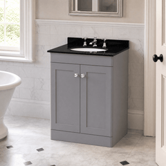 [BFCL225BR3] Swynnerton Traditional 2 Door Floor Standing Vanity Unit with Black Marble Worktop and 3 Tap Hole Basin, Choice of Size and Colour