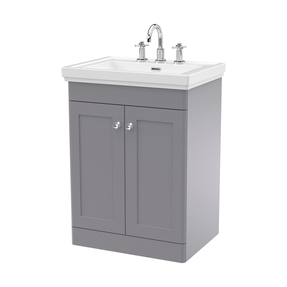 [BFCL225B] Swynnerton Traditional 2 Door Floor Standing Vanity Basin Unit with 3 Tap Hole Traditional Fireclay Basin, Choice of Size and Colour - Cutout