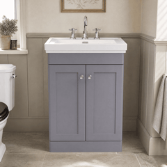 [BFCL225B] Swynnerton Traditional 2 Door Floor Standing Vanity Basin Unit with 3 Tap Hole Traditional Fireclay Basin, Choice of Size and Colour