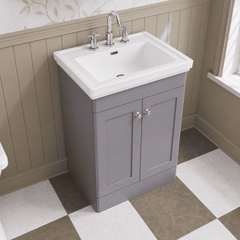 [BFCL225B] Swynnerton Traditional 2 Door Floor Standing Vanity Basin Unit with 3 Tap Hole Traditional Fireclay Basin, Choice of Size and Colour