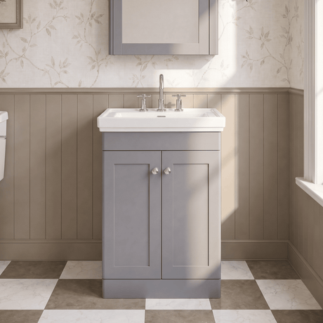 [BFCL225B] Swynnerton Traditional 2 Door Floor Standing Vanity Basin Unit with 3 Tap Hole Traditional Fireclay Basin, Choice of Size and Colour - Silo