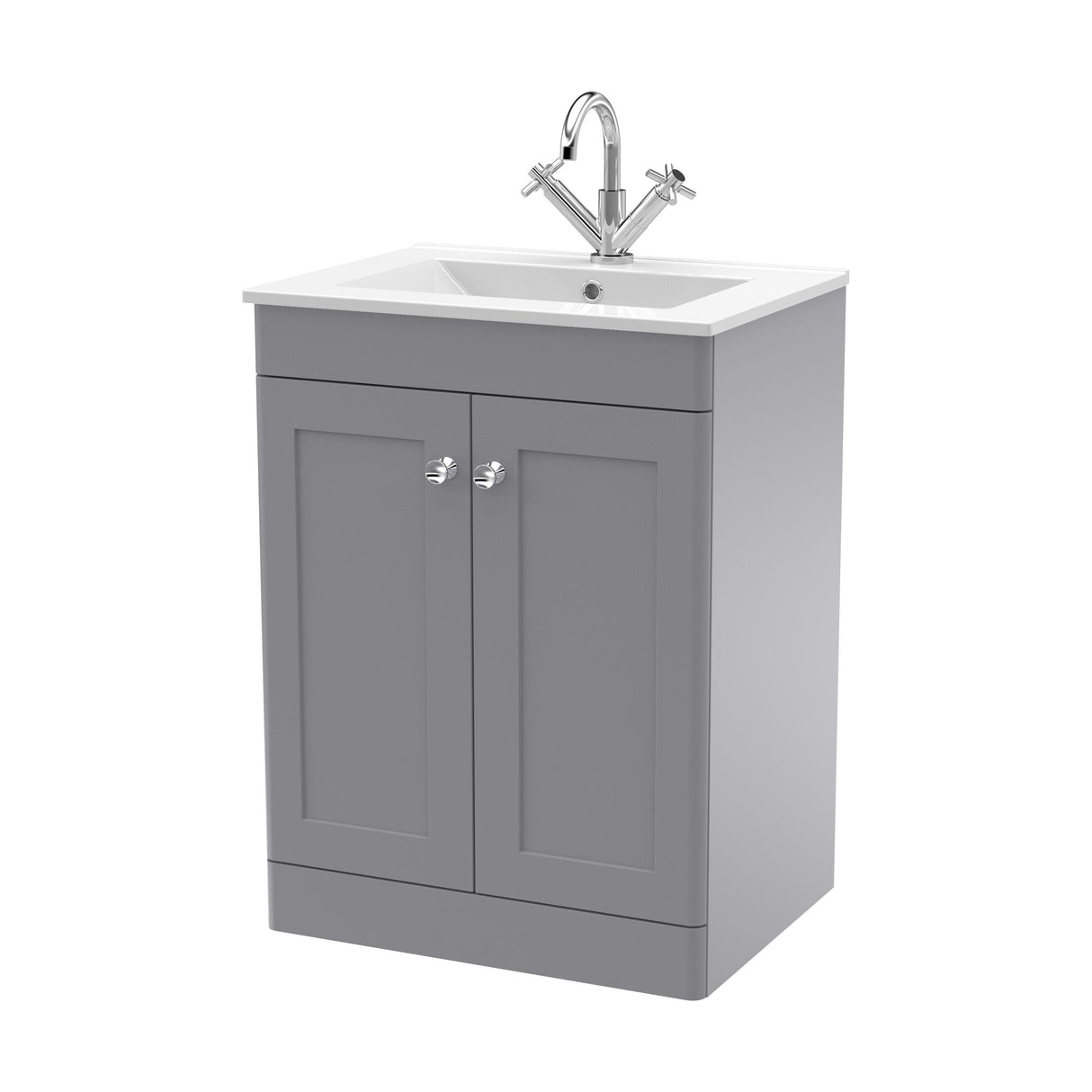 [BFCL225C] Swynnerton Traditional 2 Door Floor Standing Vanity Basin Unit with 1 Tap Hole Minimalist Ceramic Basin, Choice of Size and Colour - Cutout