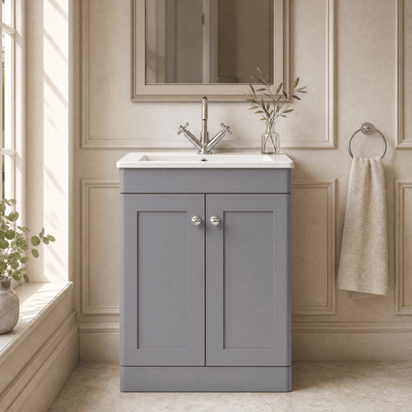 [BFCL225C] Swynnerton Traditional 2 Door Floor Standing Vanity Basin Unit with 1 Tap Hole Minimalist Ceramic Basin, Choice of Size and Colour - Silo