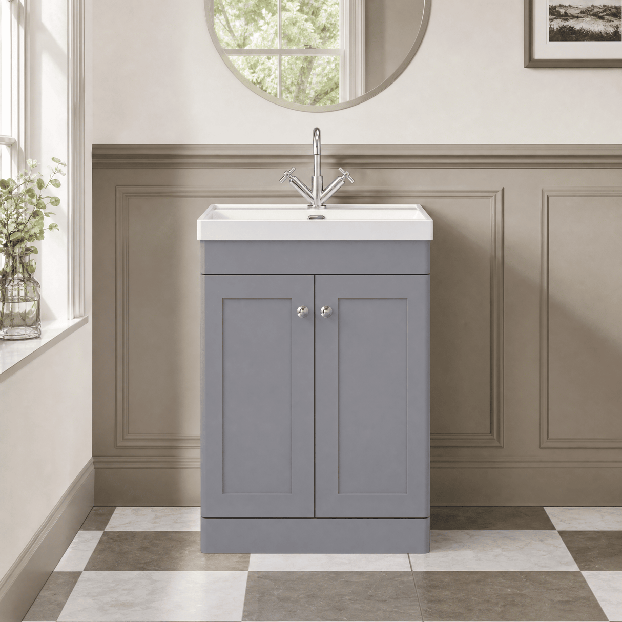[BFCL225E] Swynnerton Traditional 2 Door Floor Standing Vanity Unit with Thin Edge Basin, Choice of Size and Colour