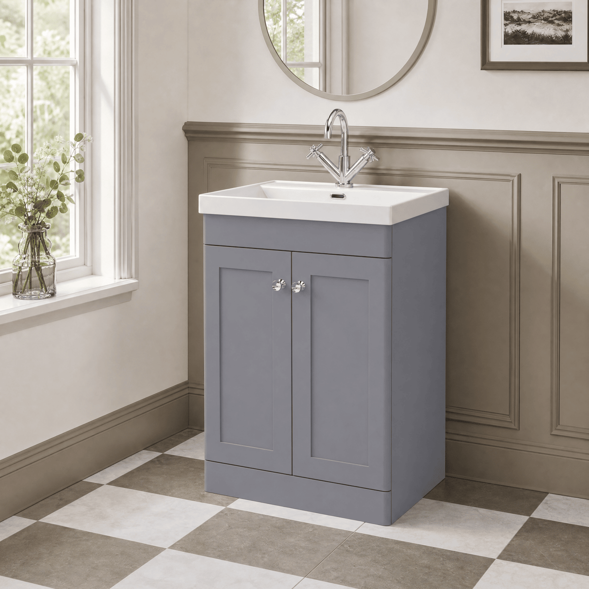 [BFCL225E] Swynnerton Traditional 2 Door Floor Standing Vanity Unit with Thin Edge Basin, Choice of Size and Colour