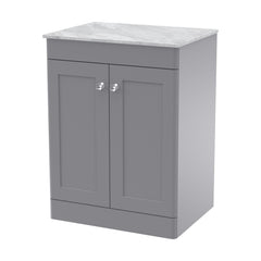 [BFCL225GMT] Swynnerton Traditional 2 Door Floor Standing Vanity Unit with Marble Top, Satin Grey, 600mm - Cutout