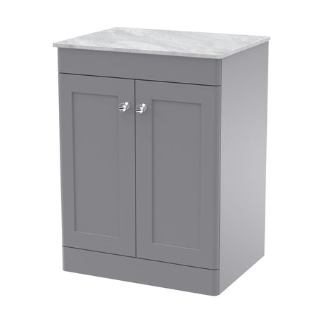 [BFCL225GMT] Swynnerton Traditional 2 Door Floor Standing Vanity Unit with Marble Top, Satin Grey, 600mm - Cutout