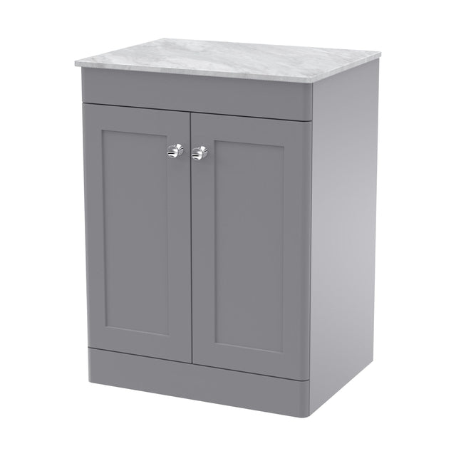 [BFCL225GMT] Swynnerton Traditional 2 Door Floor Standing Vanity Unit with Marble Top, Satin Grey, 600mm - Cutout