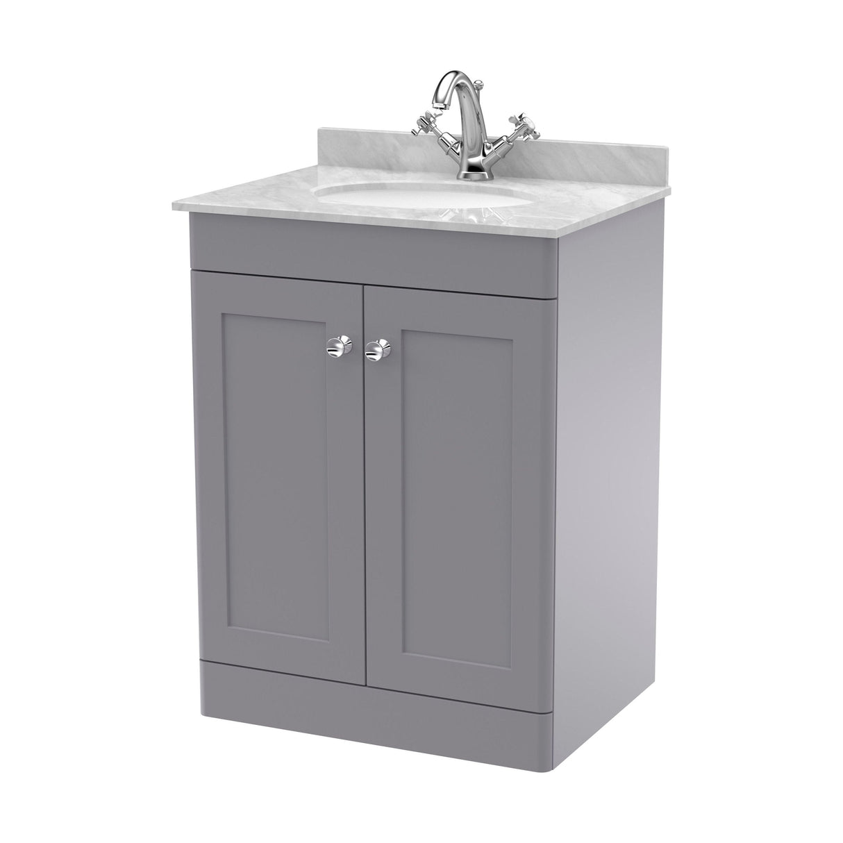 [BFCL225GR1] Swynnerton Traditional 2 Door Floor Standing Vanity Unit with Grey Marble Worktop and 1 Tap Hole Basin, Choice of Size and Colour - Cutout