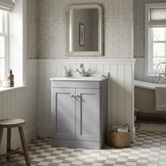 [BFCL225GR1] Swynnerton Traditional 2 Door Floor Standing Vanity Unit with Grey Marble Worktop and 1 Tap Hole Basin, Choice of Size and Colour