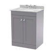 [BFCL225GR3] Swynnerton Traditional 2 Door Floor Standing Vanity Unit with Marble Basin, Satin Grey, 600mm - Cutout