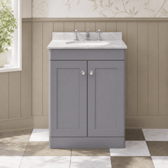 [BFCL225GR3] Swynnerton Traditional 2 Door Floor Standing Vanity Basin Unit with 3 Tap Hole Grey Marble Top Basin, Choice of Size and Colour