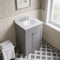 [BFCL225GR3] Swynnerton Traditional 2 Door Floor Standing Vanity Basin Unit with 3 Tap Hole Grey Marble Top Basin, Choice of Size and Colour