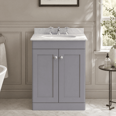 [BFCL225GR3] Swynnerton Traditional 2 Door Floor Standing Vanity Basin Unit with 3 Tap Hole Grey Marble Top Basin, Choice of Size and Colour - Silo