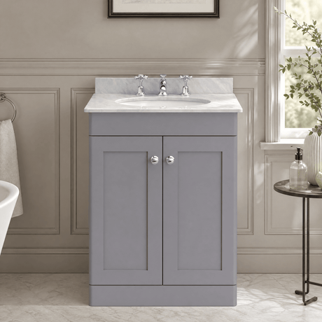 [BFCL225GR3] Swynnerton Traditional 2 Door Floor Standing Vanity Basin Unit with 3 Tap Hole Grey Marble Top Basin, Choice of Size and Colour - Silo
