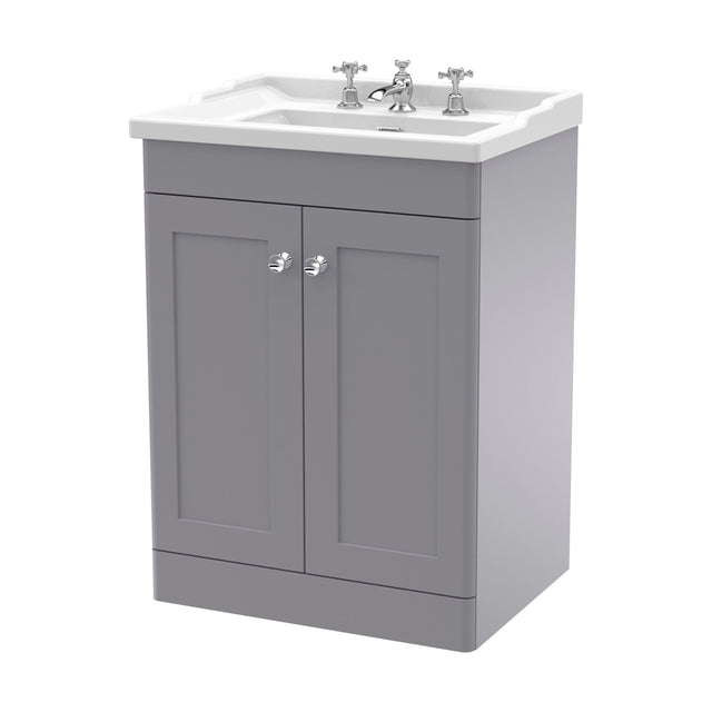[BFCL225G] Swynnerton Traditional 2 Door Floor Standing Vanity Unit with Basin, Satin Grey, 600mm - Cutout