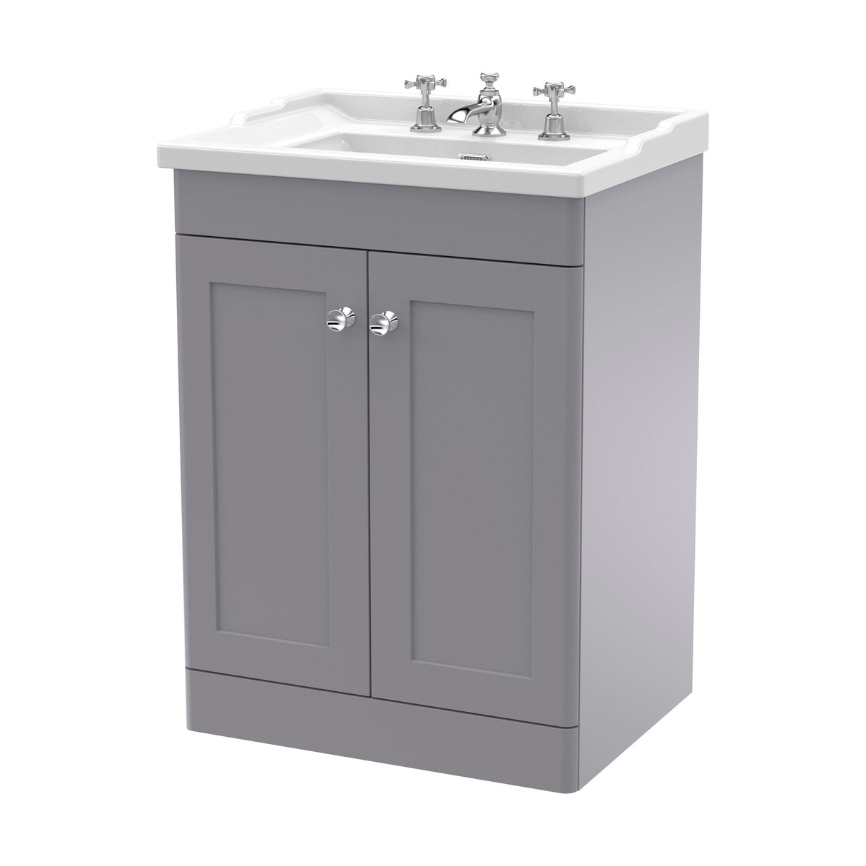 [BFCL225G] Swynnerton Traditional 2 Door Floor Standing Vanity Basin Unit with 3 Tap Hole Traditional Ceramic Basin, Choice of Size and Colour - Cutout