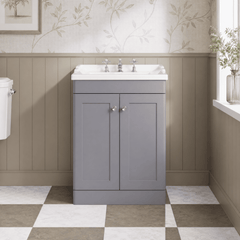 [BFCL225G] Swynnerton Traditional 2 Door Floor Standing Vanity Basin Unit with 3 Tap Hole Traditional Ceramic Basin, Choice of Size and Colour