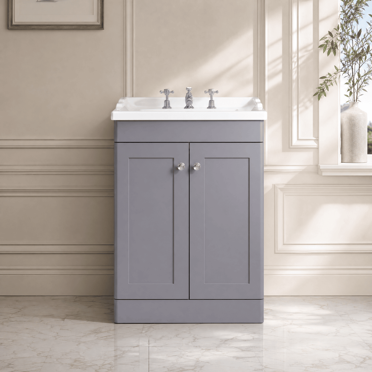 [BFCL225G] Swynnerton Traditional 2 Door Floor Standing Vanity Basin Unit with 3 Tap Hole Traditional Ceramic Basin, Choice of Size and Colour - Silo