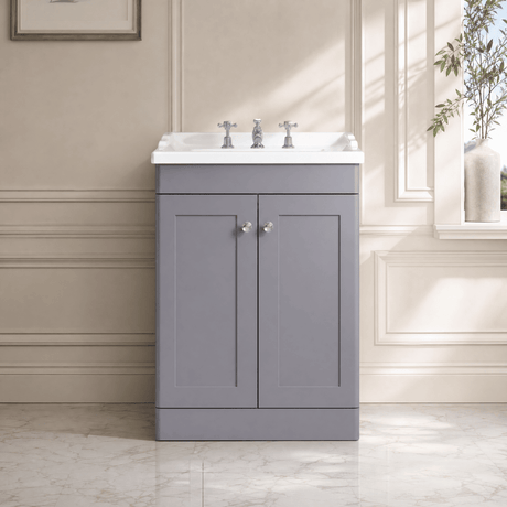 [BFCL225G] Swynnerton Traditional 2 Door Floor Standing Vanity Basin Unit with 3 Tap Hole Traditional Ceramic Basin, Choice of Size and Colour - Silo