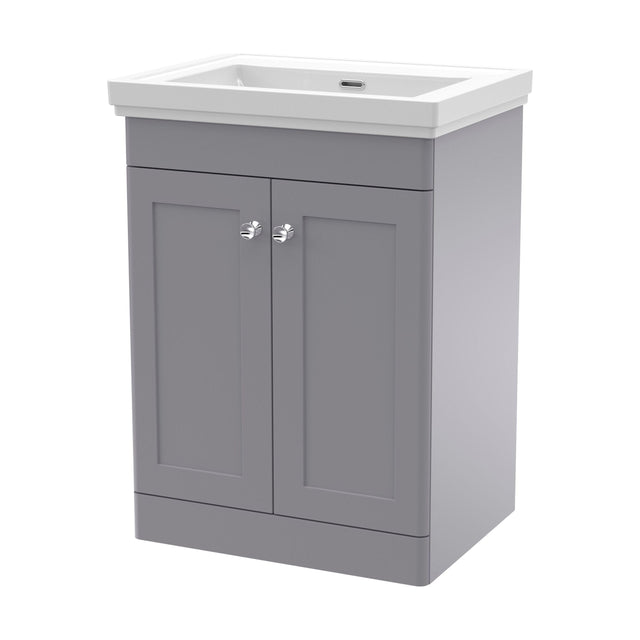 [BFCL225H] Swynnerton Traditional 2 Door Floor Standing Vanity Unit with Basin, Satin Grey, 600mm - Cutout