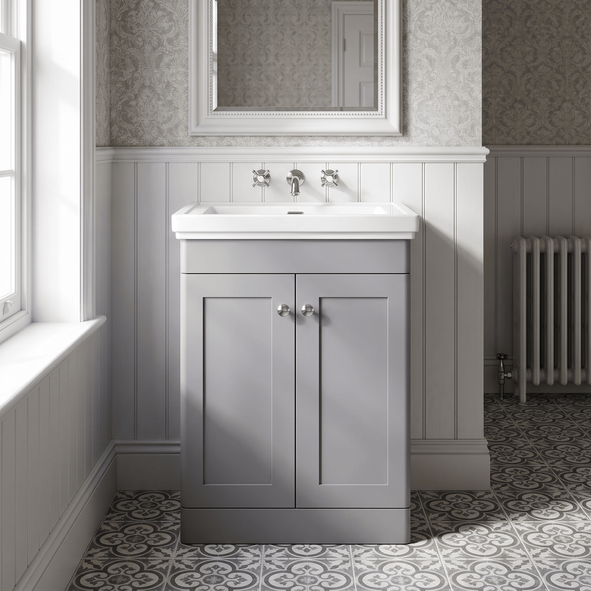[BFCL225H] Swynnerton Traditional 2 Door Floor Standing Vanity Unit with 0 Tap Hole Traditional Fireclay Basin, Choice of Size and Colour