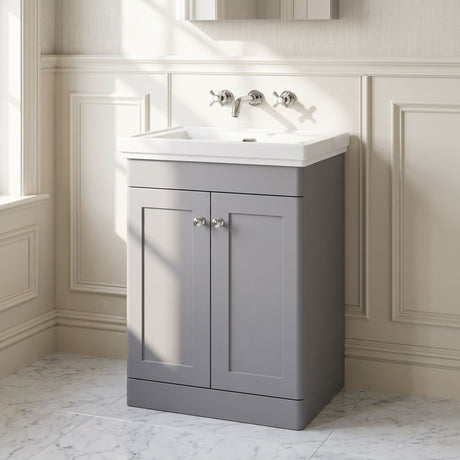 [BFCL225H] Swynnerton Traditional 2 Door Floor Standing Vanity Unit with 0 Tap Hole Traditional Fireclay Basin, Choice of Size and Colour - Silo