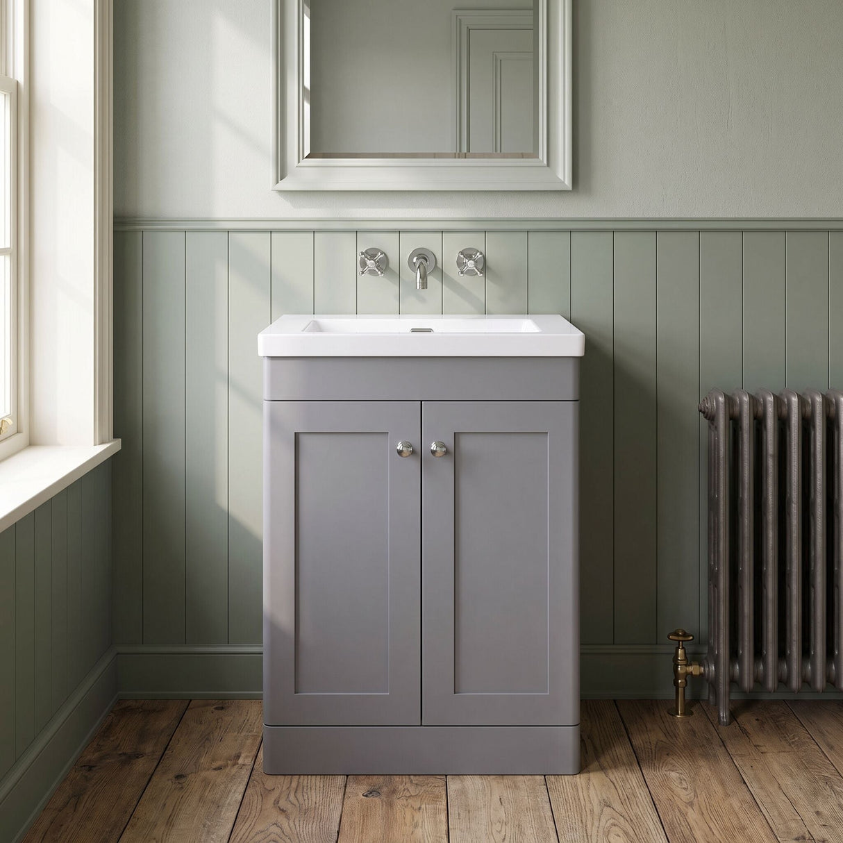 [BFCL225K] Swynnerton Traditional 2 Door Floor Standing Vanity Basin Unit with 0 Tap Hole Modern Fireclay Basin, Choice of Size and Colour