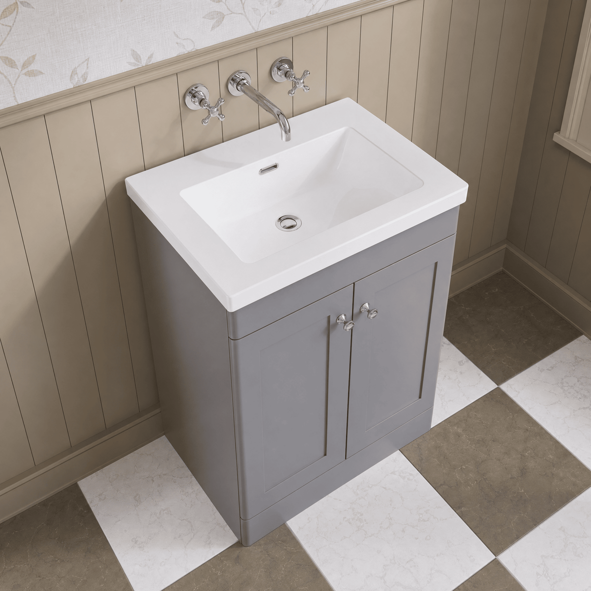 [BFCL225K] Swynnerton Traditional 2 Door Floor Standing Vanity Basin Unit with 0 Tap Hole Modern Fireclay Basin, Choice of Size and Colour