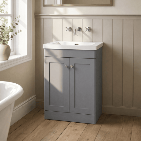 [BFCL225K] Swynnerton Traditional 2 Door Floor Standing Vanity Basin Unit with 0 Tap Hole Modern Fireclay Basin, Choice of Size and Colour - Silo
