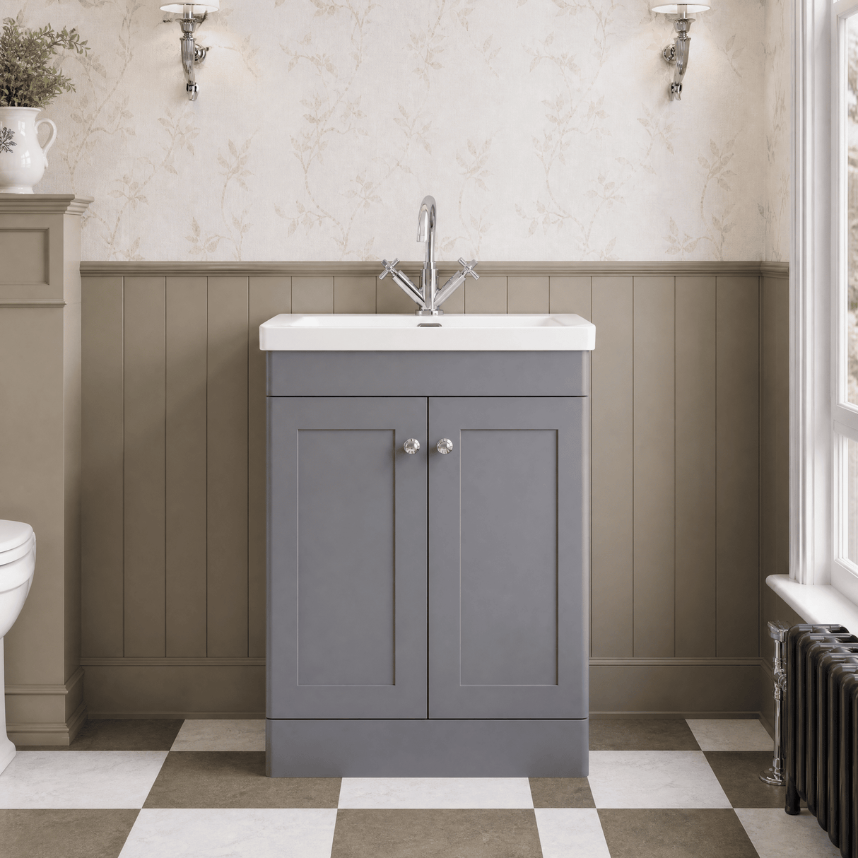 [BFCL225L] Swynnerton Traditional 2 Door Floor Standing Vanity Basin Unit with 1 Tap Hole Modern Fireclay Basin, Choice of Size and Colour