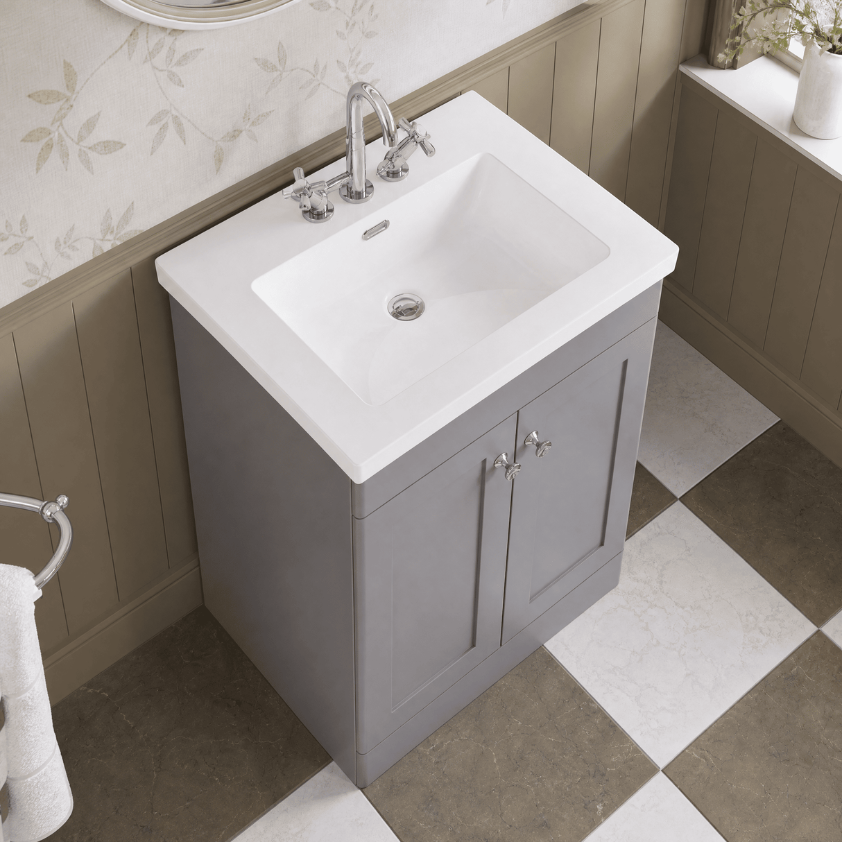[BFCL225L] Swynnerton Traditional 2 Door Floor Standing Vanity Basin Unit with 1 Tap Hole Modern Fireclay Basin, Choice of Size and Colour