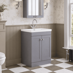 [BFCL225L] Swynnerton Traditional 2 Door Floor Standing Vanity Basin Unit with 1 Tap Hole Modern Fireclay Basin, Choice of Size and Colour
