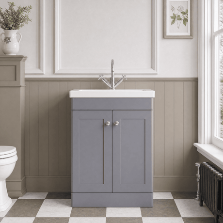 [BFCL225L] Swynnerton Traditional 2 Door Floor Standing Vanity Basin Unit with 1 Tap Hole Modern Fireclay Basin, Choice of Size and Colour - Silo