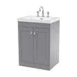 [BFCL225M] Swynnerton Traditional 2 Door Floor Standing Vanity Unit with Fireclay Basin, Satin Grey, 600mm - Cutout