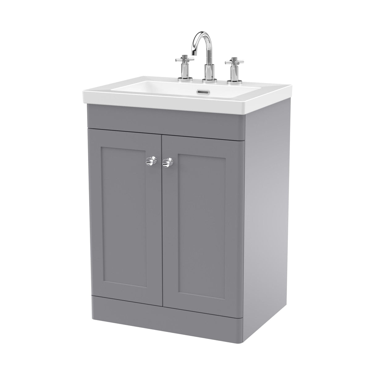 [BFCL225M] Swynnerton Traditional 2 Door Floor Standing Vanity Basin Unit with 3 Tap Hole Modern Fireclay Basin, Choice of Size and Colour - Cutout