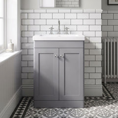 [BFCL225M] Swynnerton Traditional 2 Door Floor Standing Vanity Basin Unit with 3 Tap Hole Modern Fireclay Basin, Choice of Size and Colour